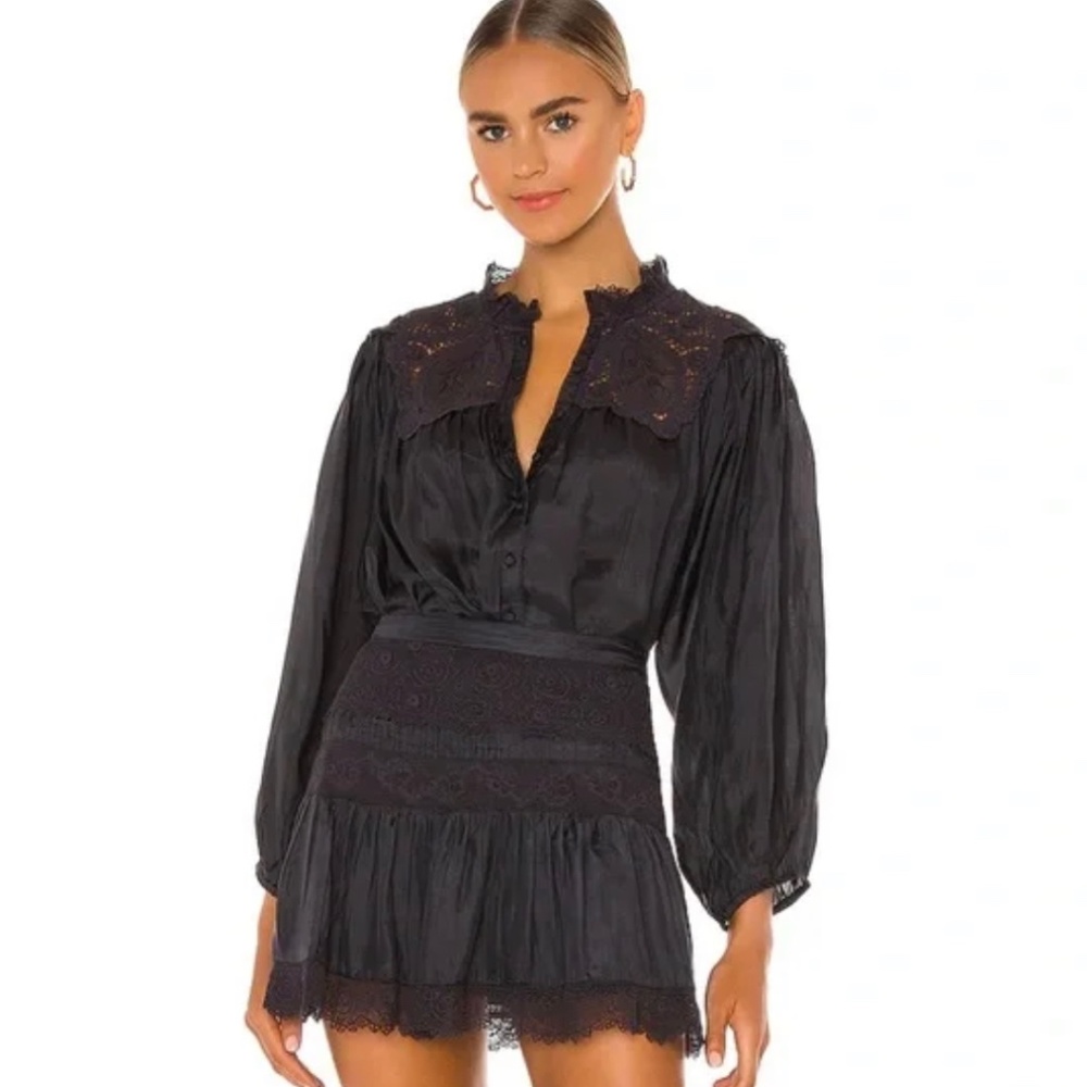 S LoveShackFancy Black Silk Maiden Top Blouse NWT